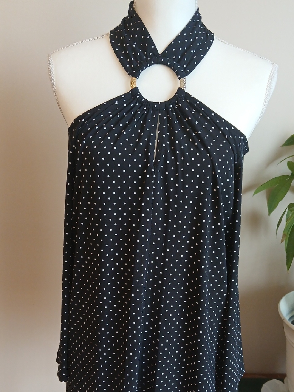 Michael Kors Black and White Polka Dot Halter Top